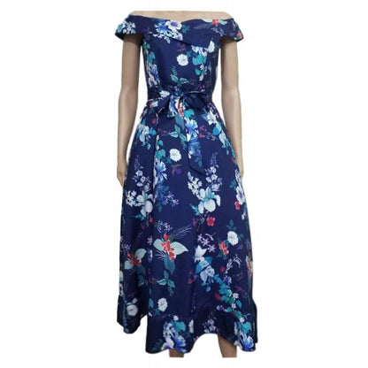 Damen Midikleid Blumendesign Tailliert Rüschendetails