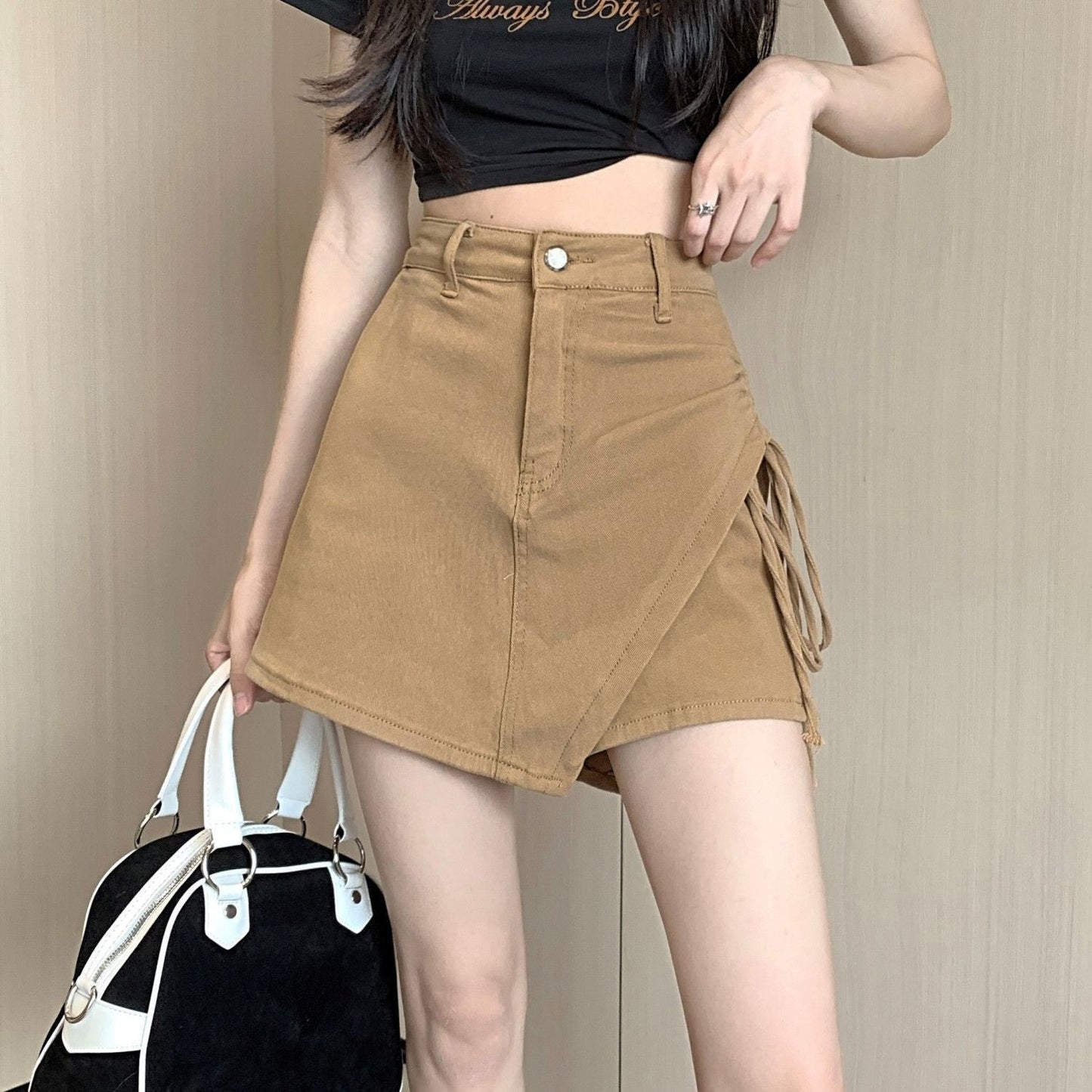 Damen Wickelrock Schnürdetails Trendfarben Norvielle