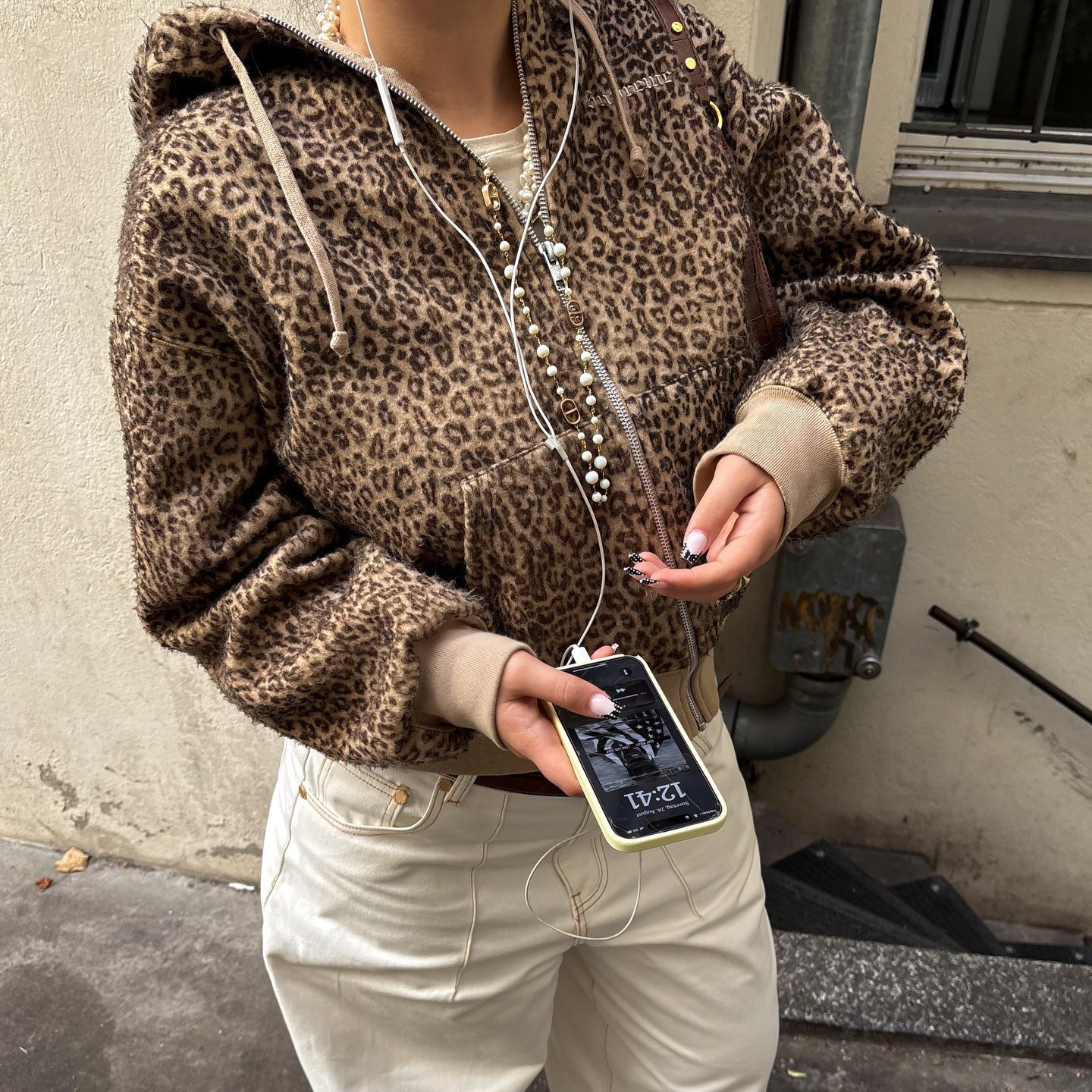 Damen Oversized Kapuzenpullover Leopardenmuster
