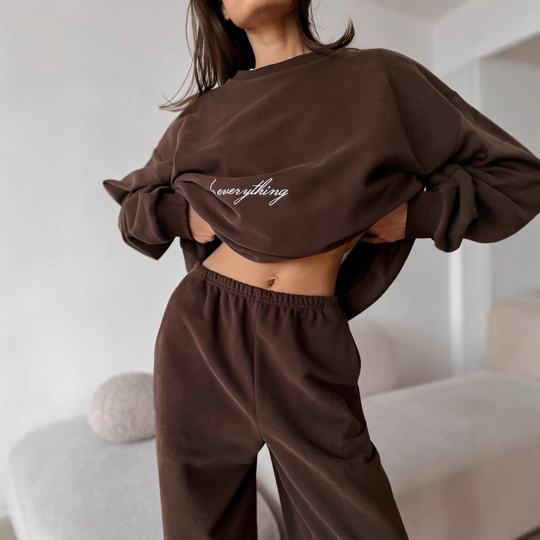 Damen Sweatshirt-Hosen-Set Elastischer Bund Bequem Grau