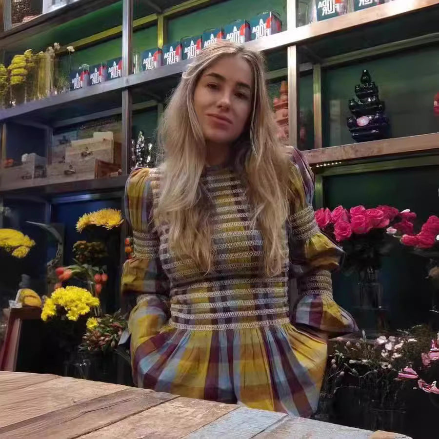 Damen Kleid Elastisch Rüschen Floralmuster