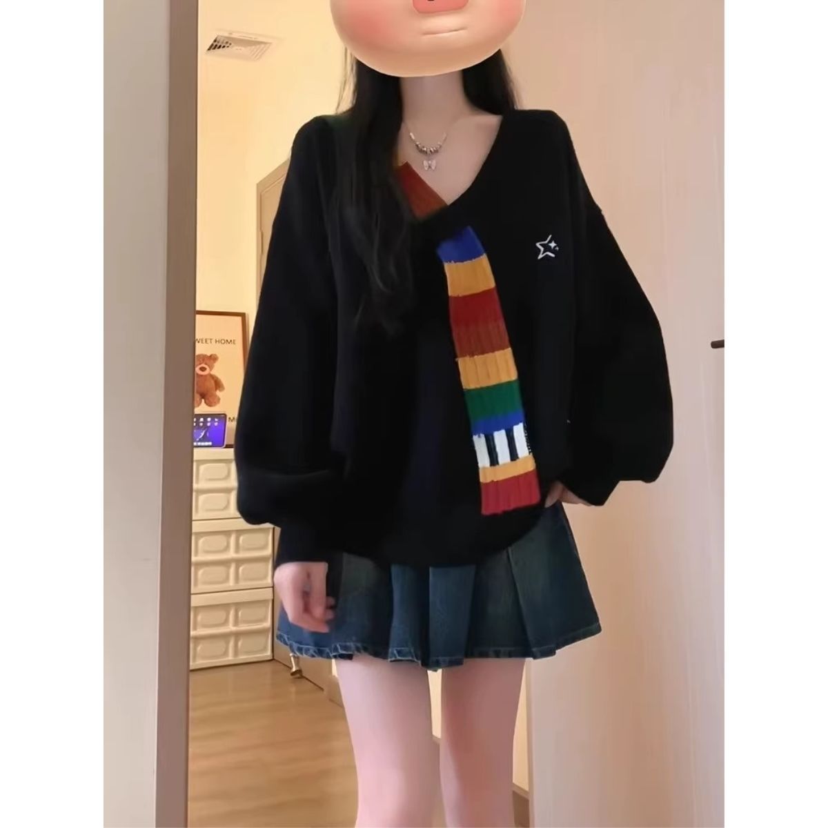 Damen Pullover V-Ausschnitt Bunt Streifen
