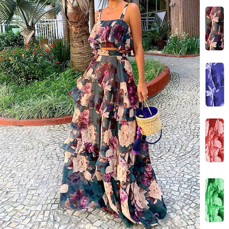 Damen Maxi-Kleid Florales Muster Rüschen Norvielle - Norvielle
