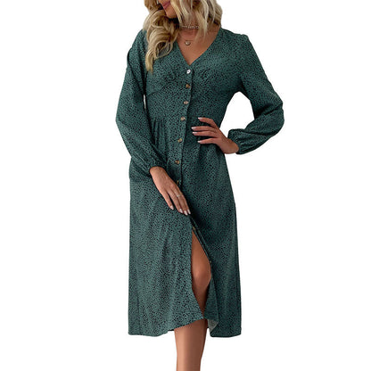 Damen Hemdblusenkleid Knielang mit Knopfverschluss Blumenmuster