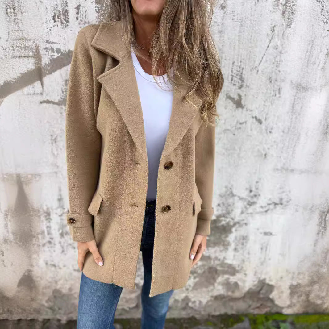 Damen Bouclé-Jacke Doppelter Knopfleiste Norvielle
