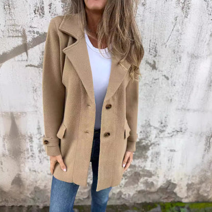 Damen Bouclé-Jacke Doppelter Knopfleiste Norvielle