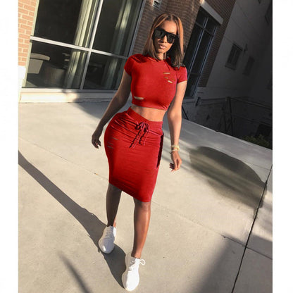 Damen Cropped Set mit taillierter Rockhose und Kordelzug