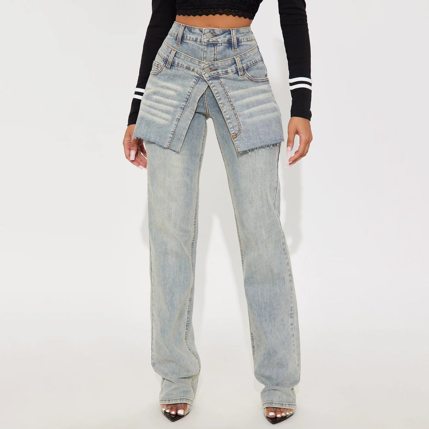 Damen Jeans Asymmetrischer Schnitt Norvielle