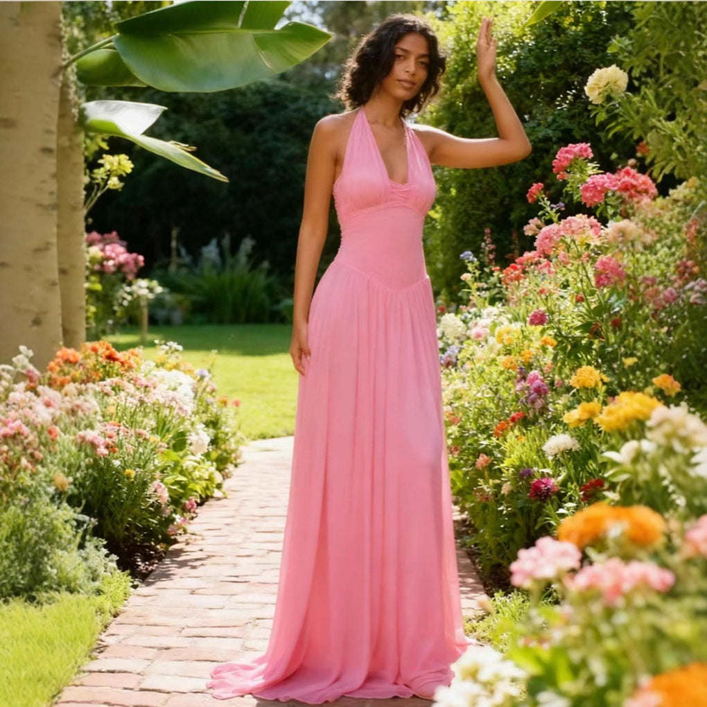 Damen Maxi-Kleid Neckholder Design Fließend Norvielle