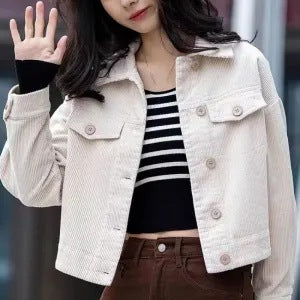 Damen Kordjacke Modern Details Beige
