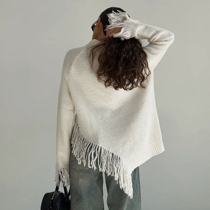 Damen Grobgestrickter Pullover Fransen Norvielle