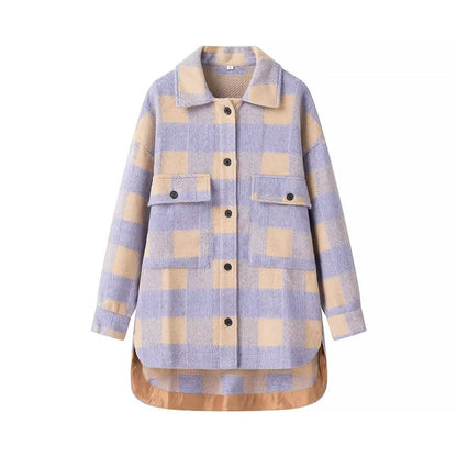 Damen Karojacke mit Taschen Hochwertiges Innenfutter