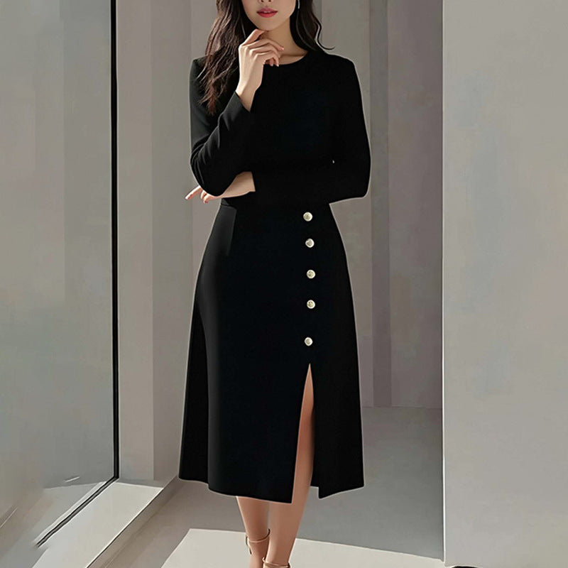 Damen Elegantes Midi-Kleid mit Knopf Norvielle