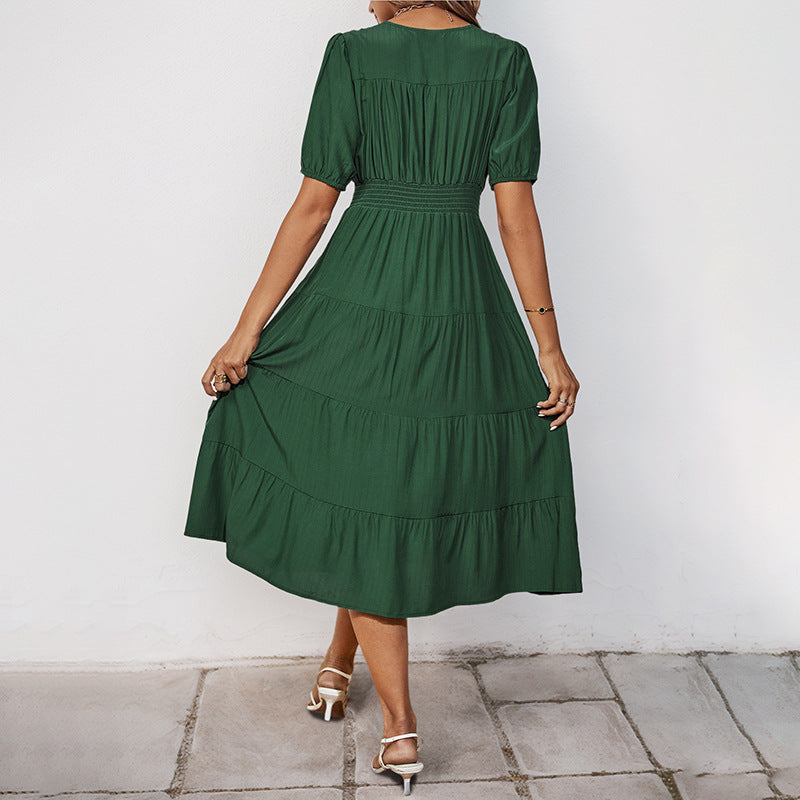 Damen Midikleid Knopfverschluss Voluminöser Rock Norvielle