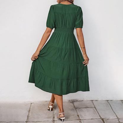 Damen Midikleid Knopfverschluss Voluminöser Rock Norvielle