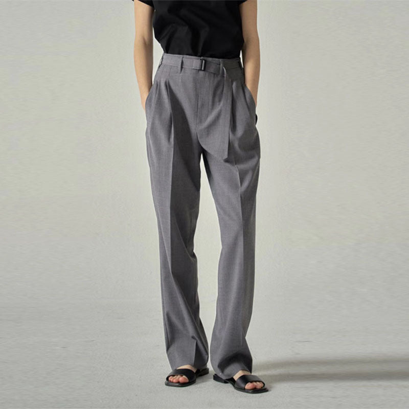 Damen Stoffhose Hochtaillierter Bund mit Gürtel Schwarz - Norvielle