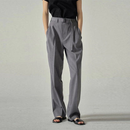 Damen Stoffhose Hochtaillierter Bund mit Gürtel Schwarz - Norvielle