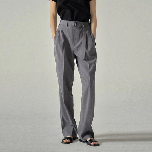Damen Stoffhose Hochtaillierter Bund mit Gürtel Schwarz - Norvielle