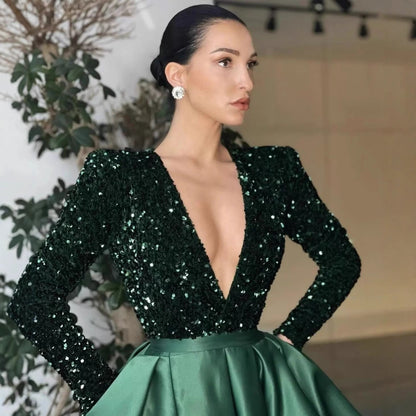Damen Abendkleid V-Ausschnitt Glitzer Norvielle