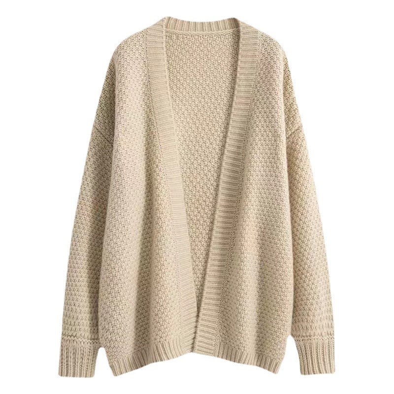 Damen Strickcardigan Oversized Lässig Vielfältige Texturen Beige