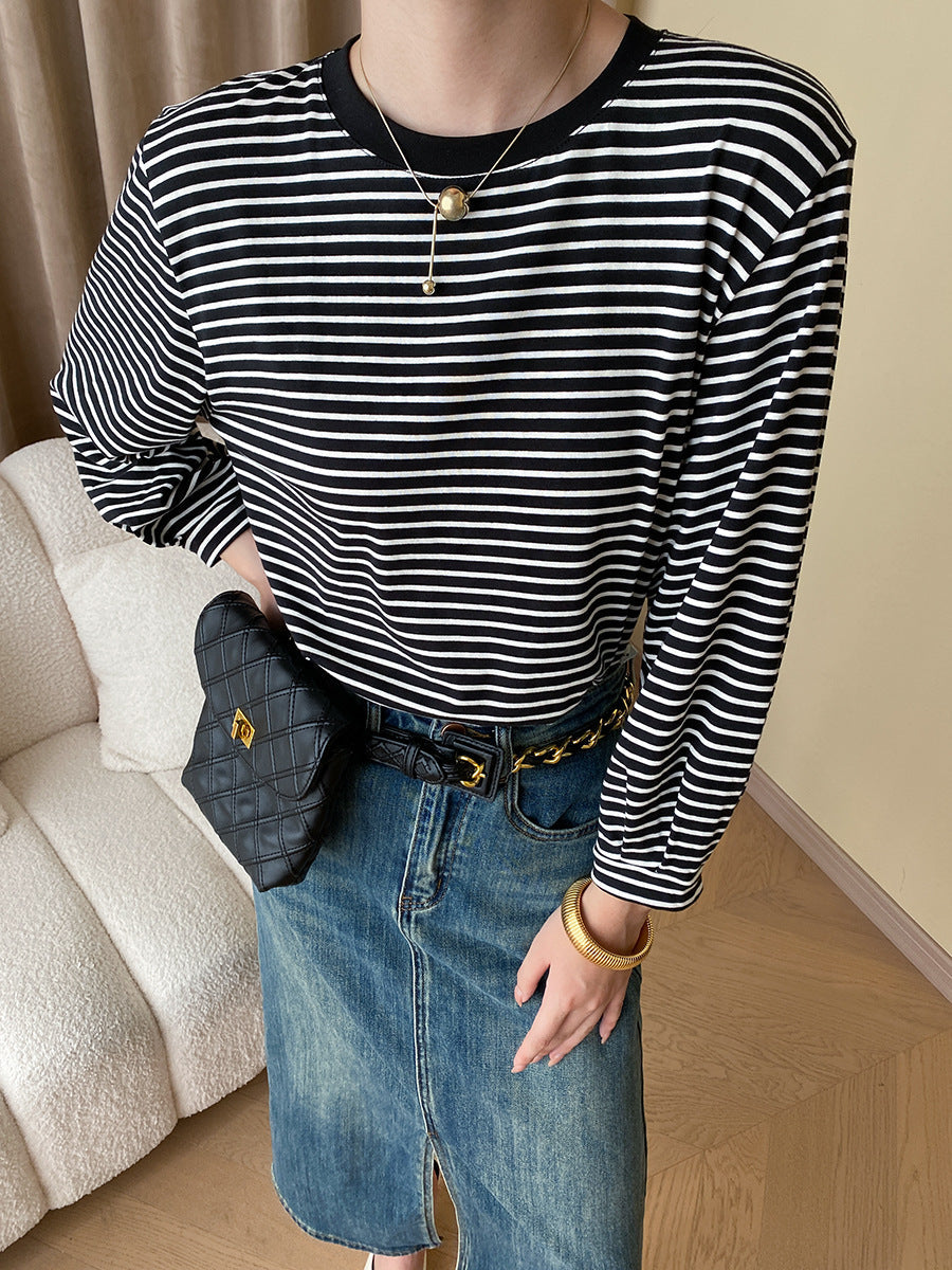 Damen Langarmshirt Gestreift Rundhalsausschnitt Bequem Norvielle