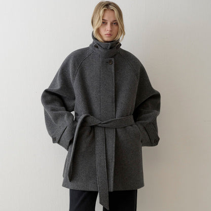 Damen Wollmantel mit Hochkragen und Taillengürtel Norvielle