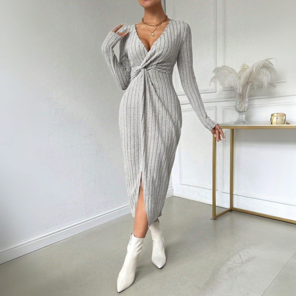 Damen Midi-Kleid Figurbetont Twist-Detail Seitlicher Schlitz Norvielle - Norvielle