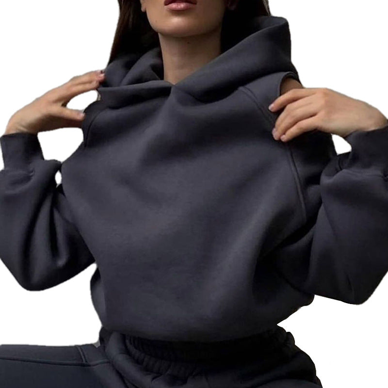 Damen Sweatshirt Lässig Cut-Out-Design Baumwolle Beige