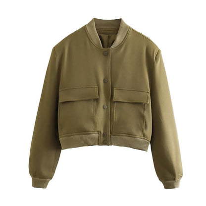 Damen Kurzjacke Taschen Modern Cropped Look