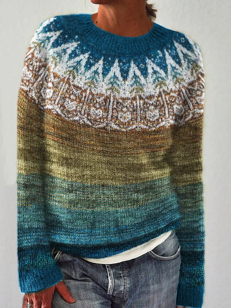 Damen Pullover Kuschelfleece Landschaftsmuster Norvielle