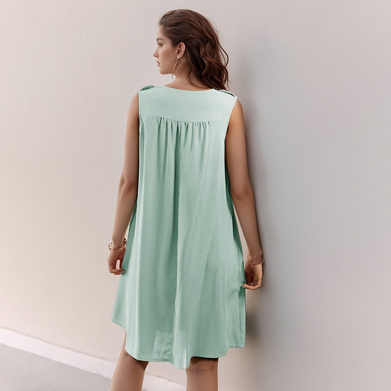 Damen Sommerkleid mit Knöpfen Seitenraffung Norvielle