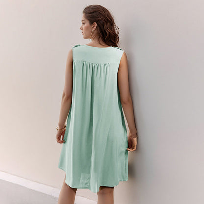 Damen Sommerkleid mit Knöpfen Seitenraffung Norvielle