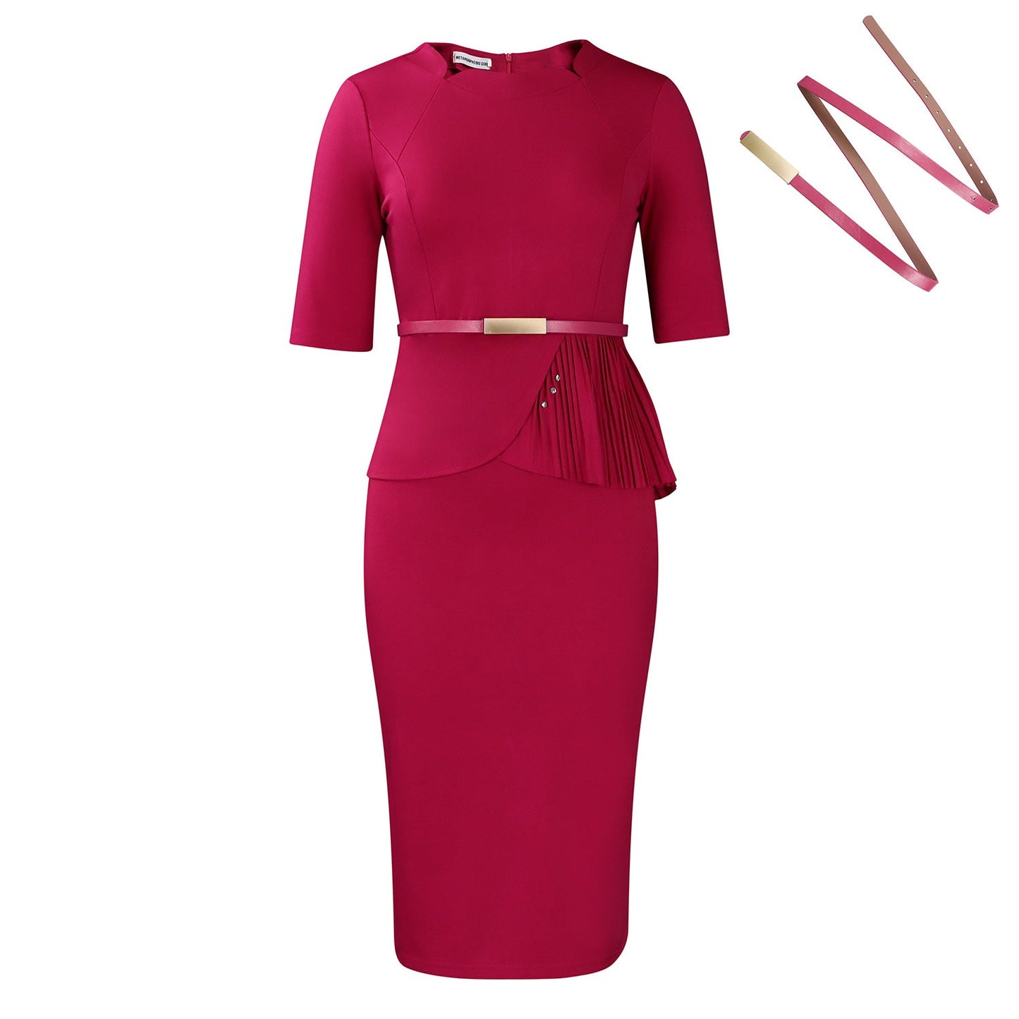 Damen Midi-Kleid Drapiert Vorderseite Abnehmbarer Gürtel Norvielle