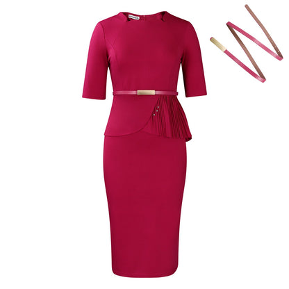 Damen Midi-Kleid Drapiert Vorderseite Abnehmbarer Gürtel Norvielle