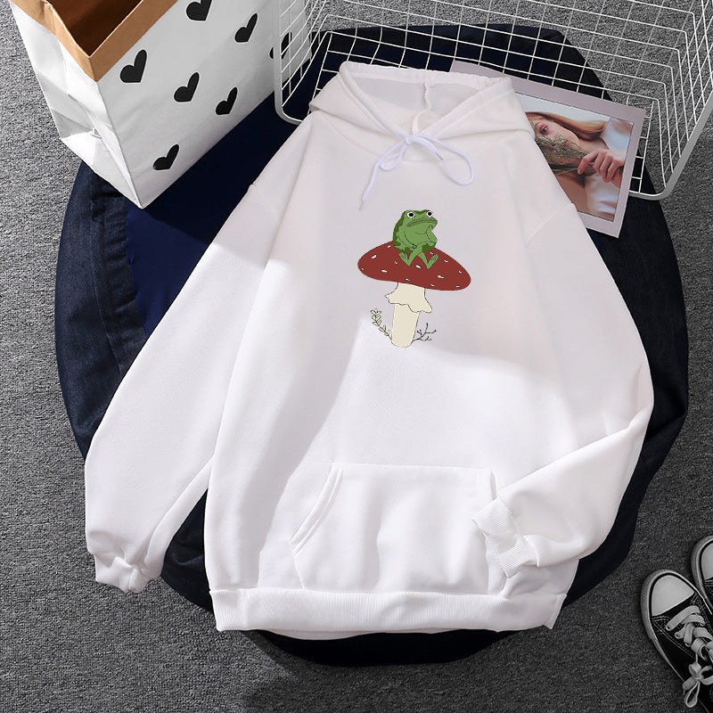 Damen Hoodie Frosch Motiv Baumwolle Grün