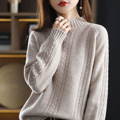 Damen Strickpullover Kuschelig Hochkragen Zopfmuster Norvielle