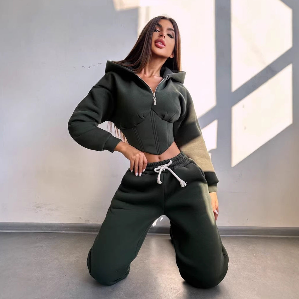 Damen Sportoutfit Cropped Jacke Jogginghose