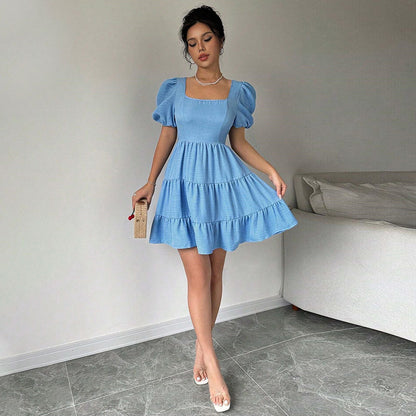 Damen Kleid Puffärmel Gestufter Saum Norvielle