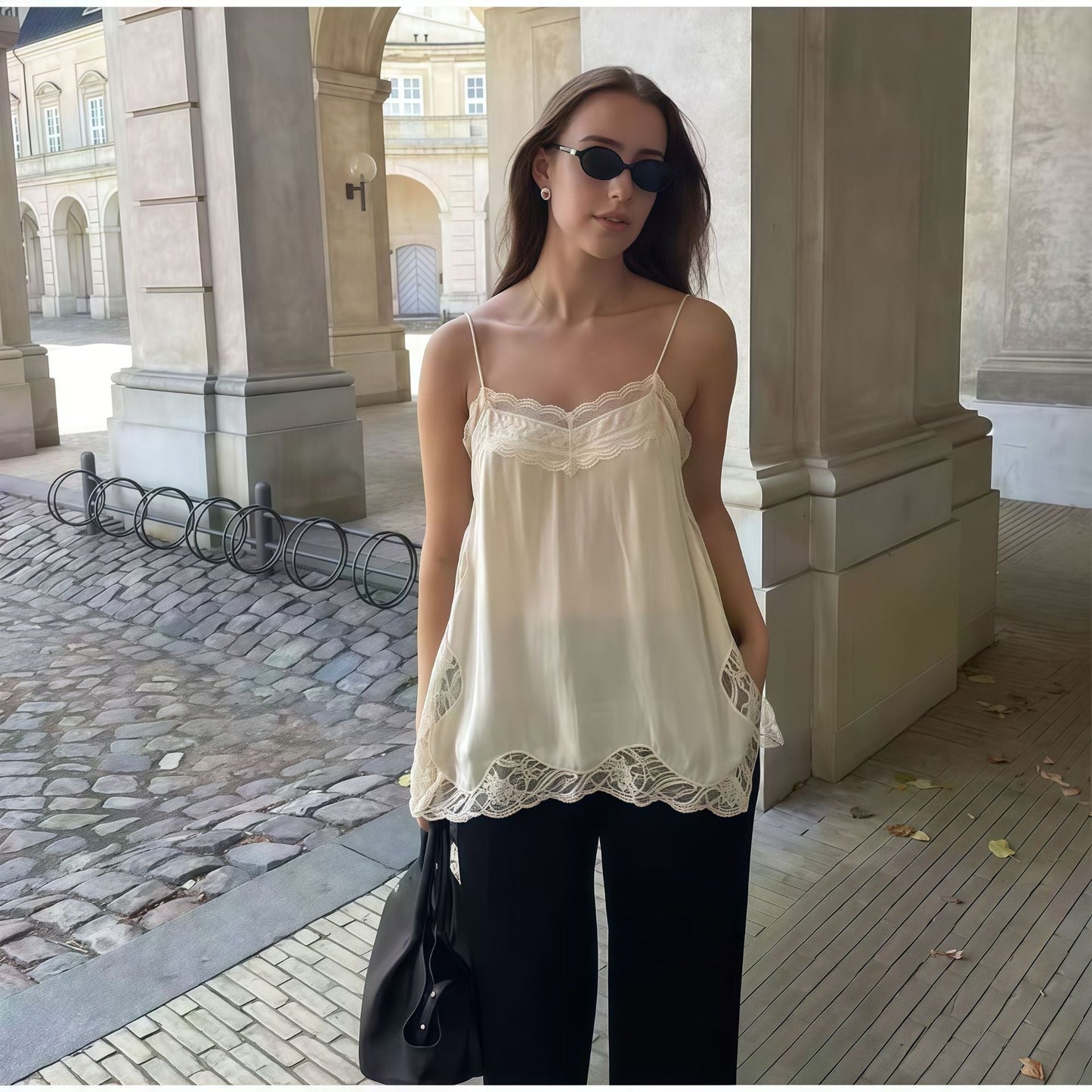 Damen Spitzentop Feine Träger Norvielle Elegantes Oberteil