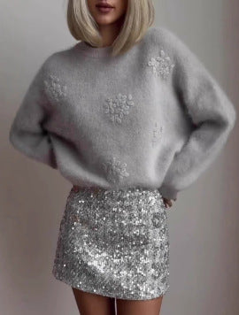Damen Pullover Florales Spitzenmotiv Norvielle