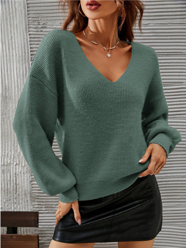 Damen Pullover V-Ausschnitt Lässige Passform Baumwolle Beige