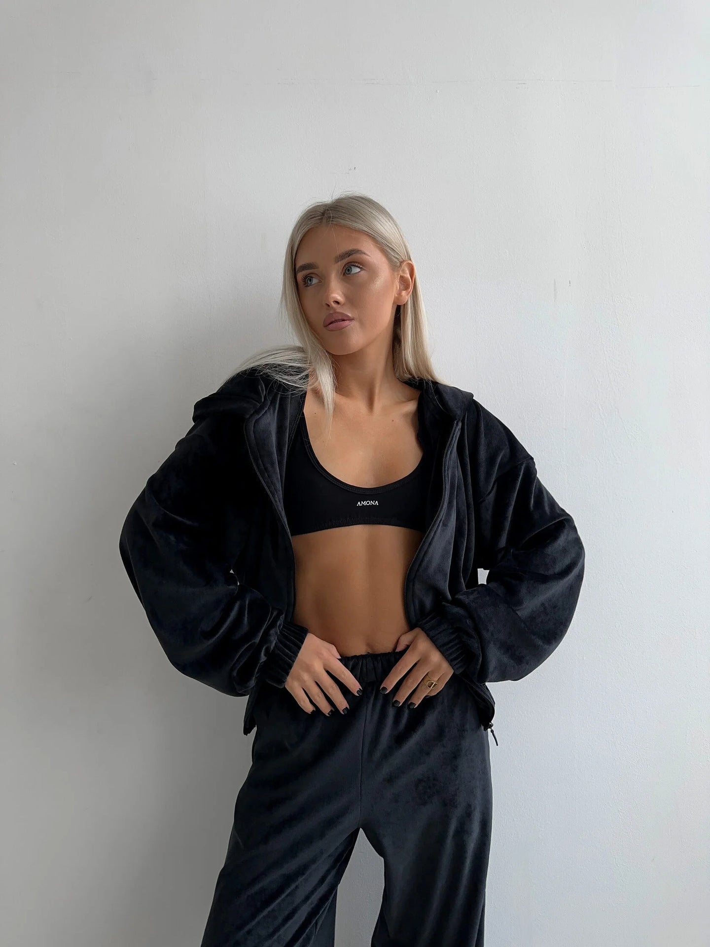 Damen Fleece Sportanzug Kapuze Locker Norvielle