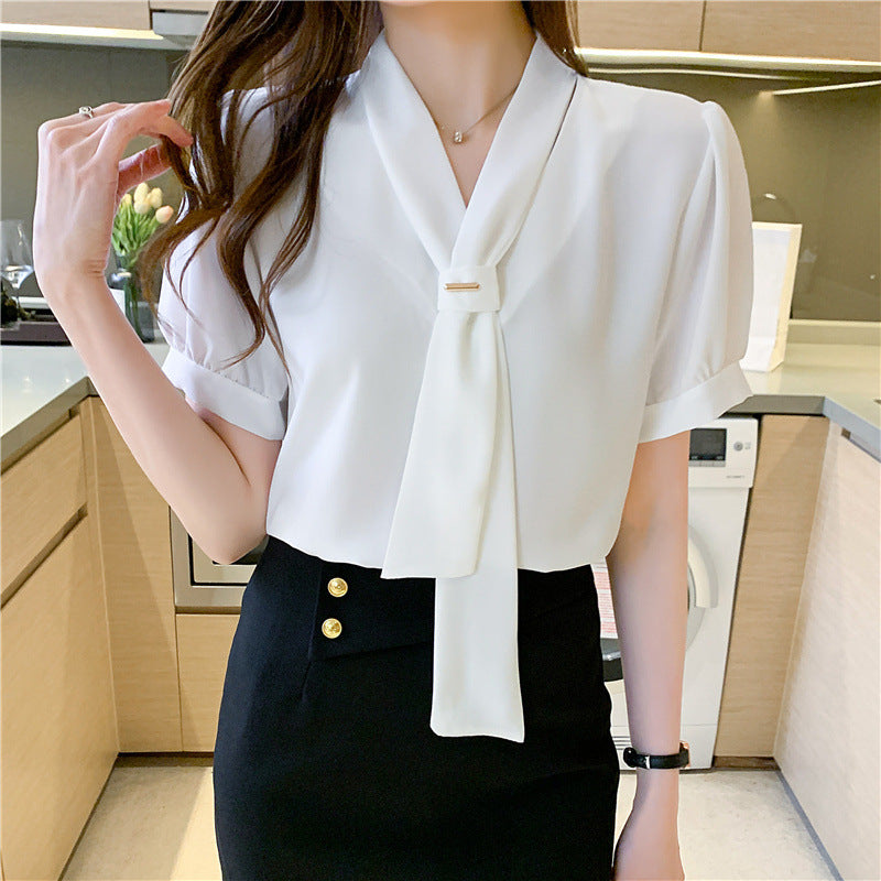 Damen Bluse mit Schleife Puffärmel Norvielle - Norvielle