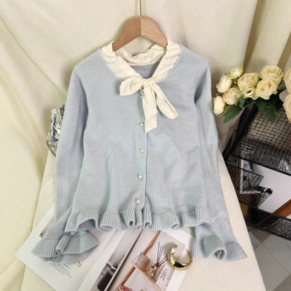 Damen Strickjacke Elegantes Design Rüschen Schleifenkragen Norvielle
