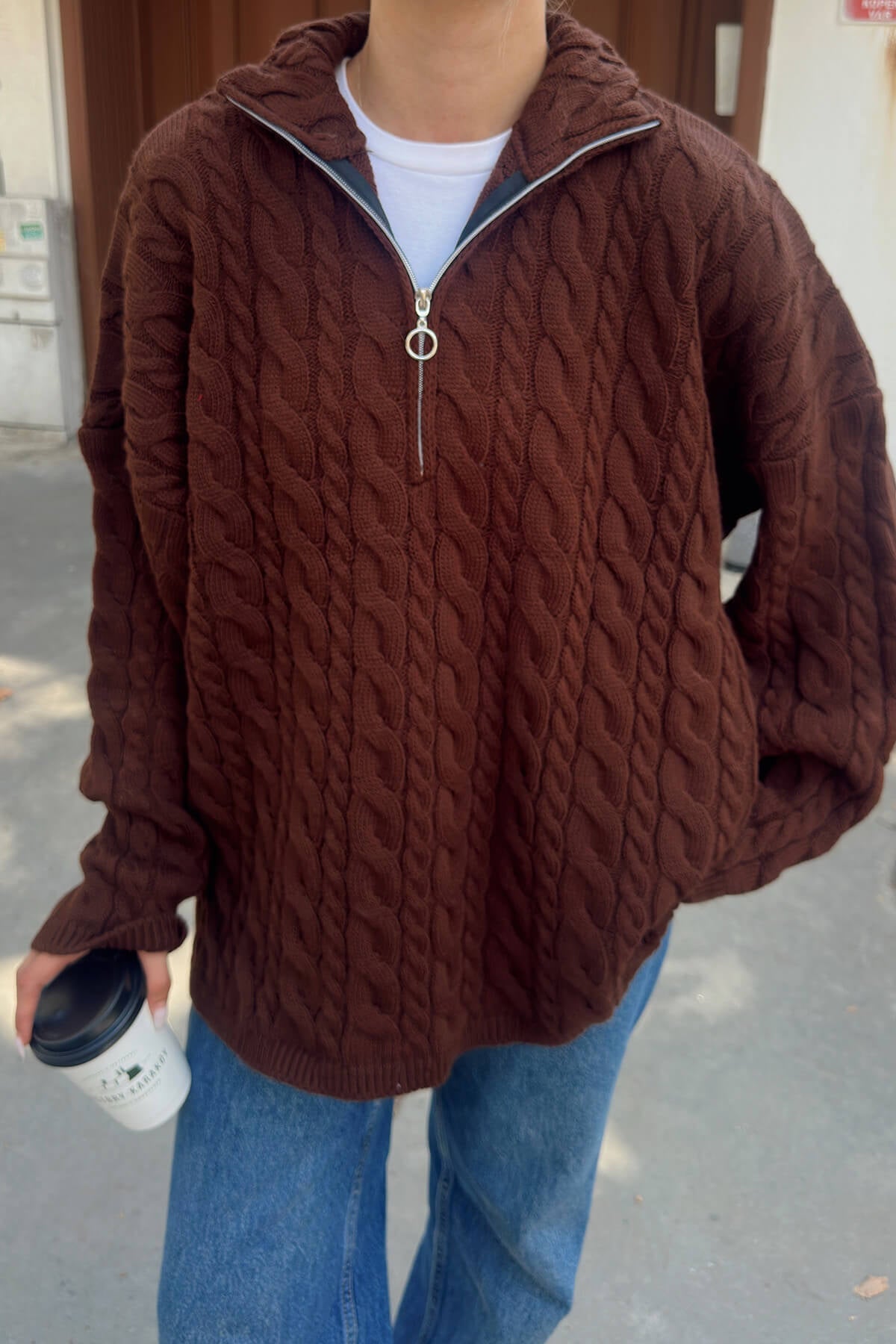 Damen Strickpullover Doppelreißverschluss Hochkragen Norvielle