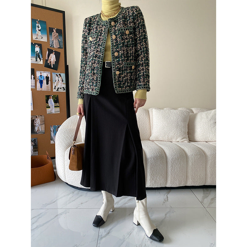 Damen Bouclé-Jacke Dekorative Knöpfe Norvielle
