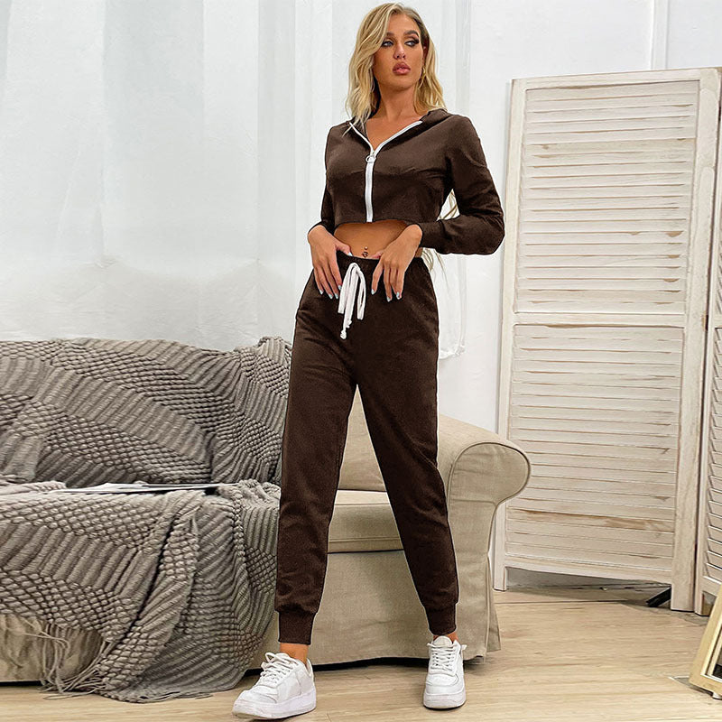 Damen Sportanzug Cropped Hoodie Elastischer Bund Norvielle
