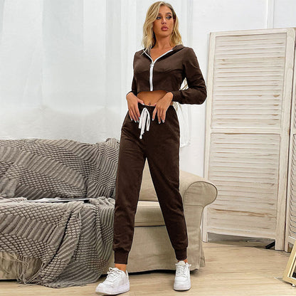 Damen Sportanzug Cropped Hoodie Elastischer Bund Norvielle