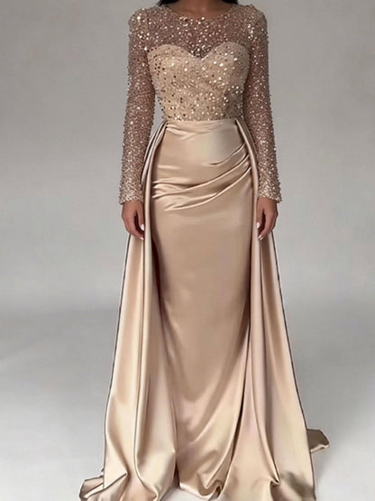 Damen Abendkleid Paillettenoberteil Satinrock Elegant
