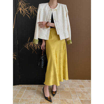 Damen Bouclé-Jacke mit Pailletten und Kontrastärmeln